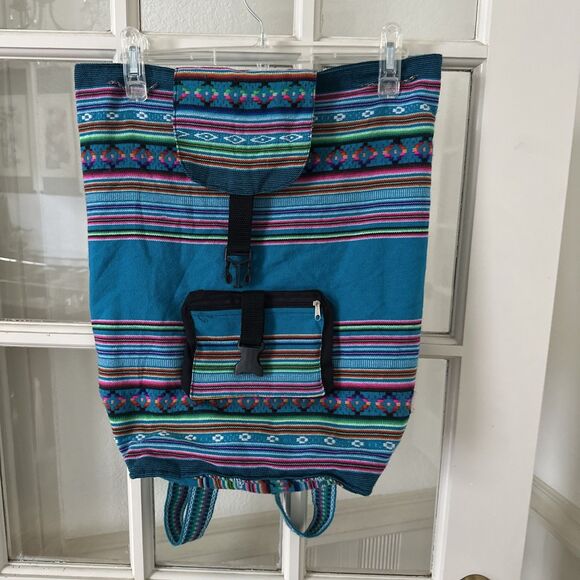 Large Backpack Tribal Striped Lightweight Drawstring Handmade Bag Beach Boho - Picture 1 of 11